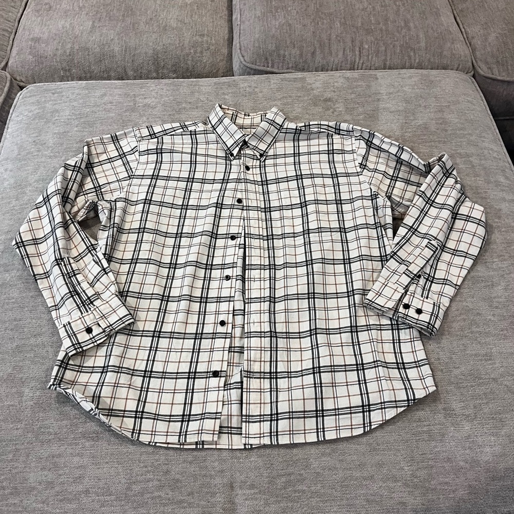 Eddie Bauer Cream Relaxed Fit Plaid Flannel Size XL